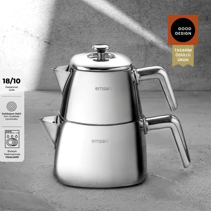 عکس کتری قوری استیل امسان Tea Time متوسط نقره ای