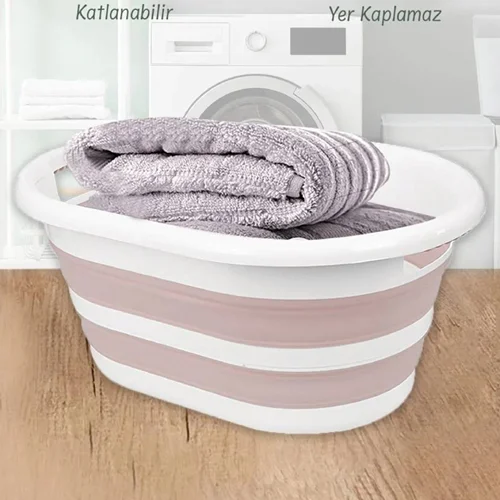 سبد رخت چرک تاشو سیلیکون ملنی هوم صورتی 25 لیتر