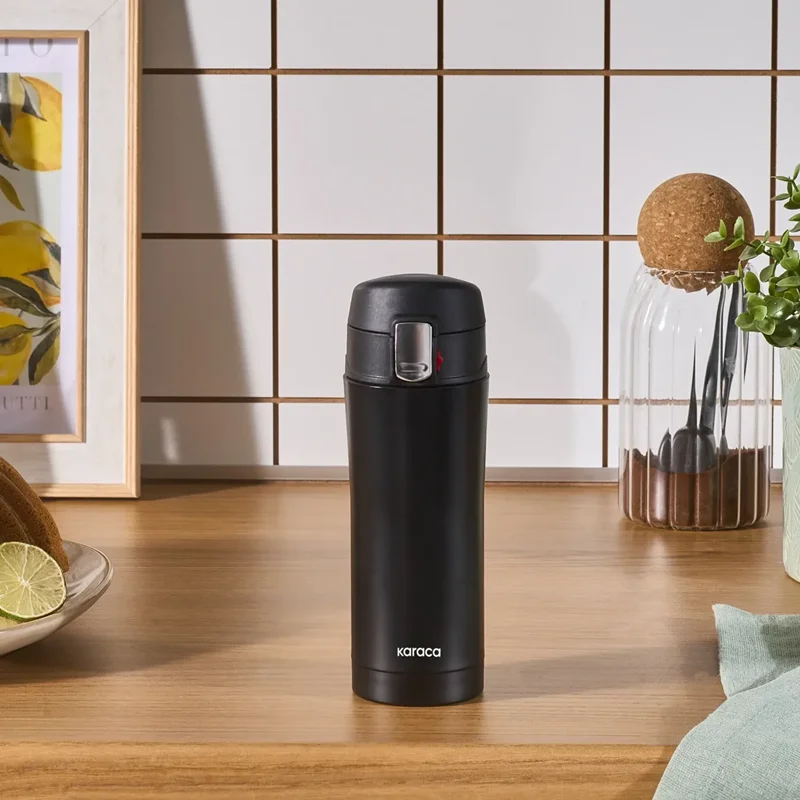 عکس فلاسک دستی استیل کاراجا پلوتون 350 میلی مشکی