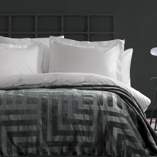 عکس پتو دو نفره طرح برجسته یاتاش پالما خاکستری