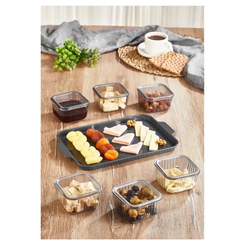 عکس ست صبحانه خوری مربع 6 پارچه وینف خاکستری