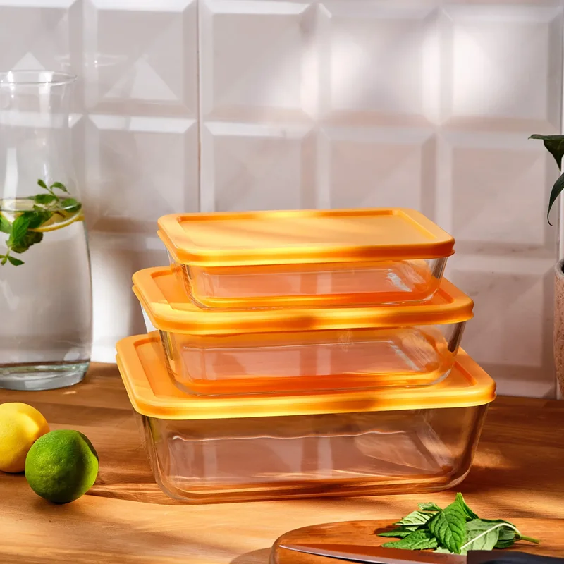 عکس ظرف نگهدارنده شیشه ای ۳ عددی امسان Daisy خردلی