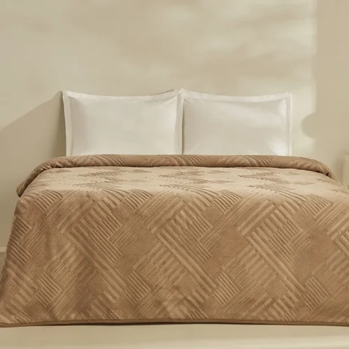 عکس پتو دو نفره طرح برجسته کاراجاهوم ریتا قهوه ای روشن