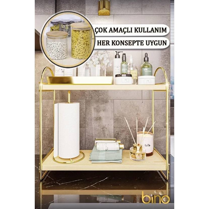 عکس قفسه آشپزخانه رومیزی 2 طبقه بینو Bn3517 طلایی
