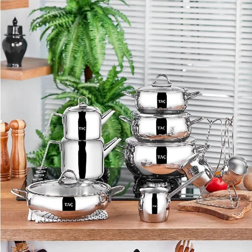 سرویس جهیزیه استیل 15 پارچه تاچ والنا نقره ای