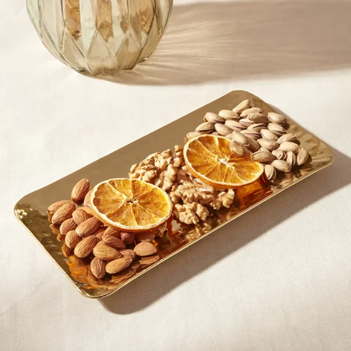 سینی سرو استیل کاراجا Loren طلایی 25 سانتی