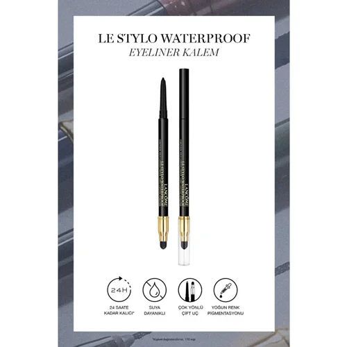 مداد چشم ضد آب لانکوم Le Stylo شماره 02 Noir intense مشکی