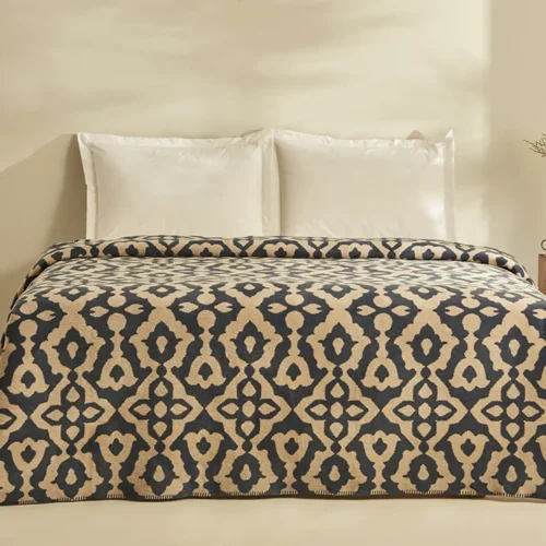 عکس پتو دو نفره پنبه کاراجاهوم رینا سرمه ای