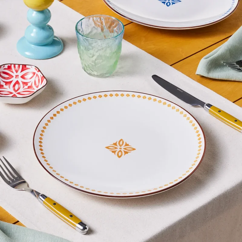 عکس بشقاب غذاخوری کاراجا جوفی طرح دار زرد 27 سانتی