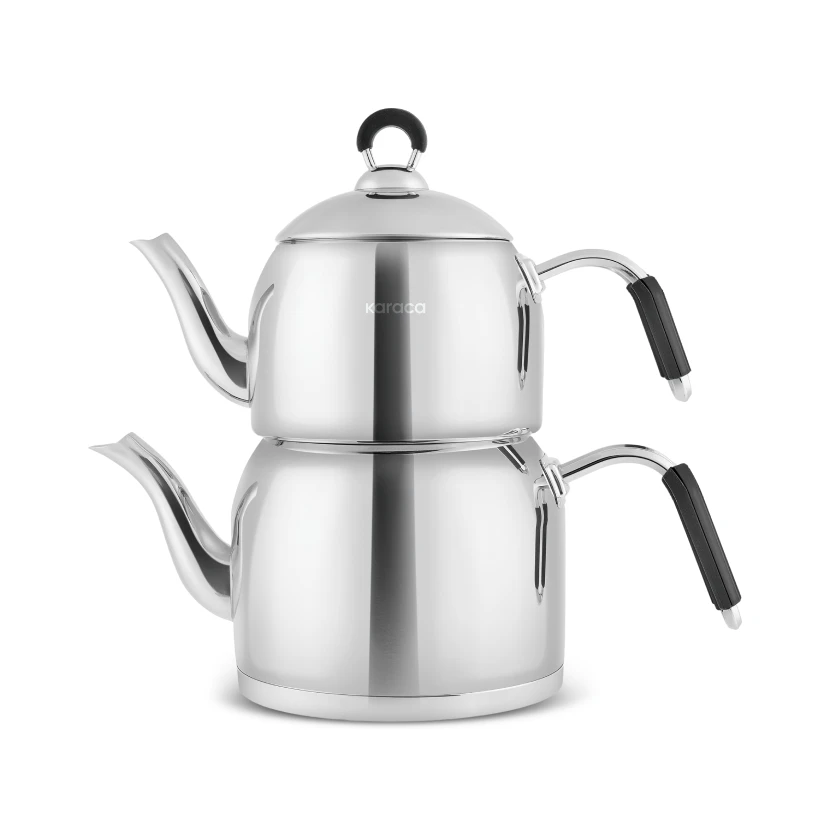 کتری قوری استیل کاراجا دلفی متوسط نقره‌ای