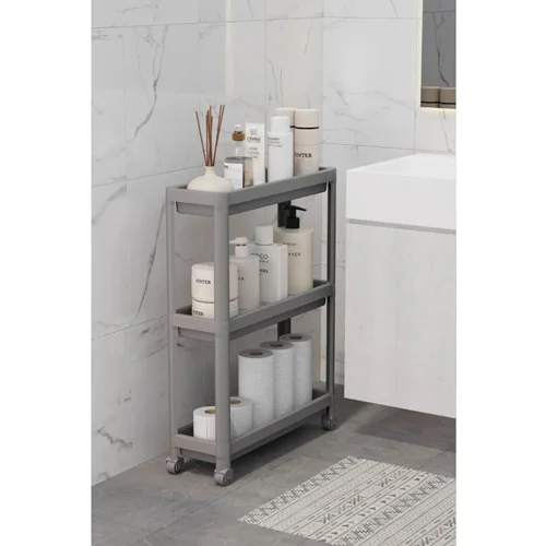 شلف حمام 3 طبقه چرخ دار اوماش Om9754 طوسی